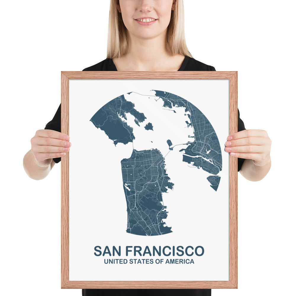 San Francisco Circular Blue Framed Map