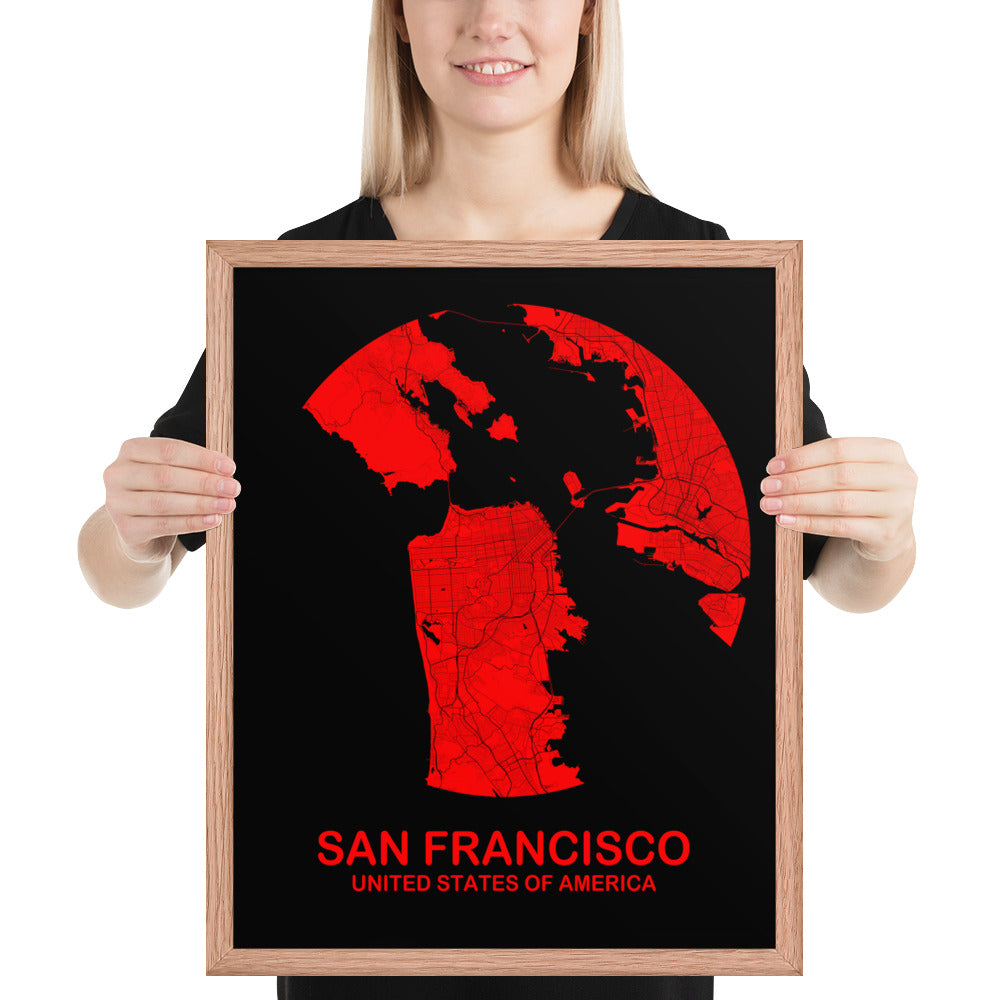 San Francisco Circular Red Framed Map