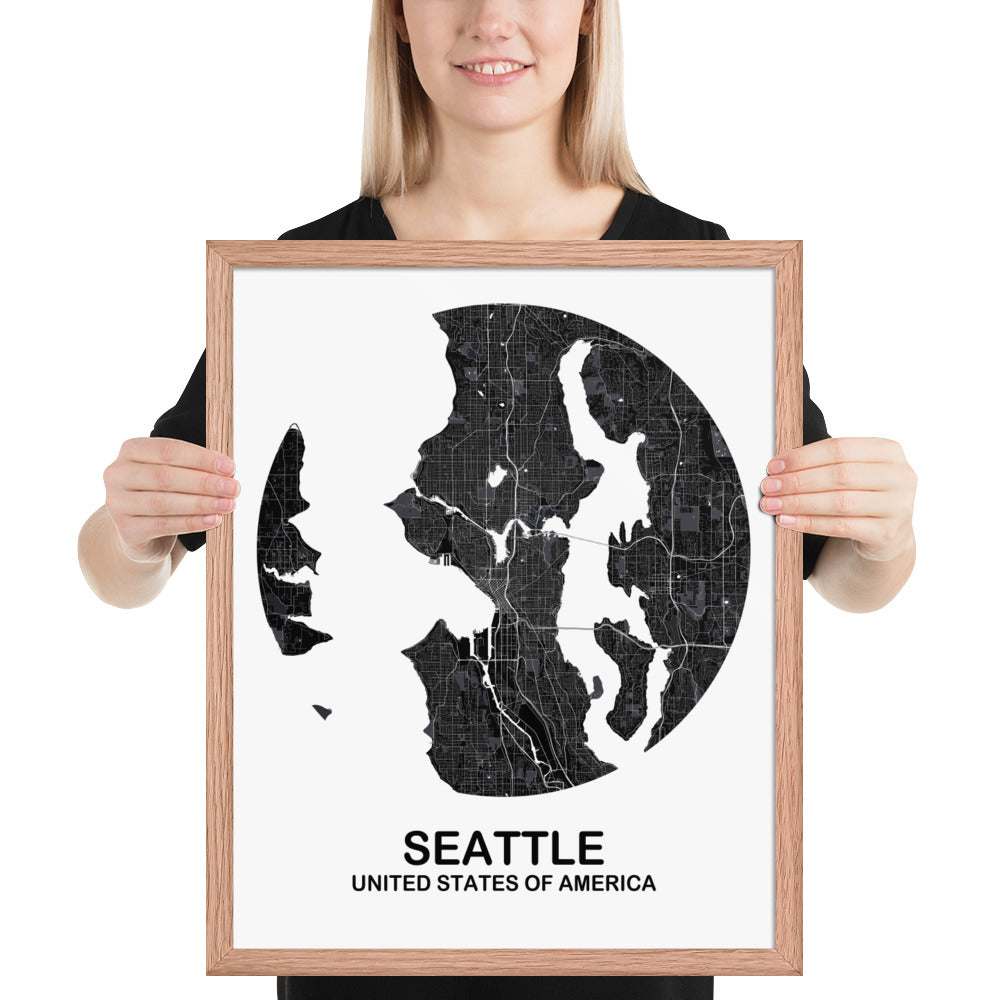 Seattle Circular Black Framed Map