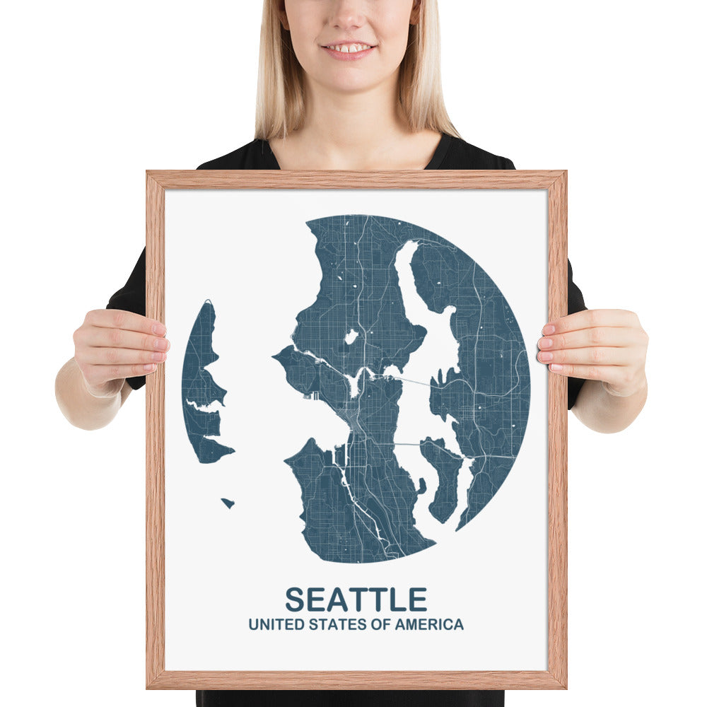 Seattle Circular Blue Framed Map