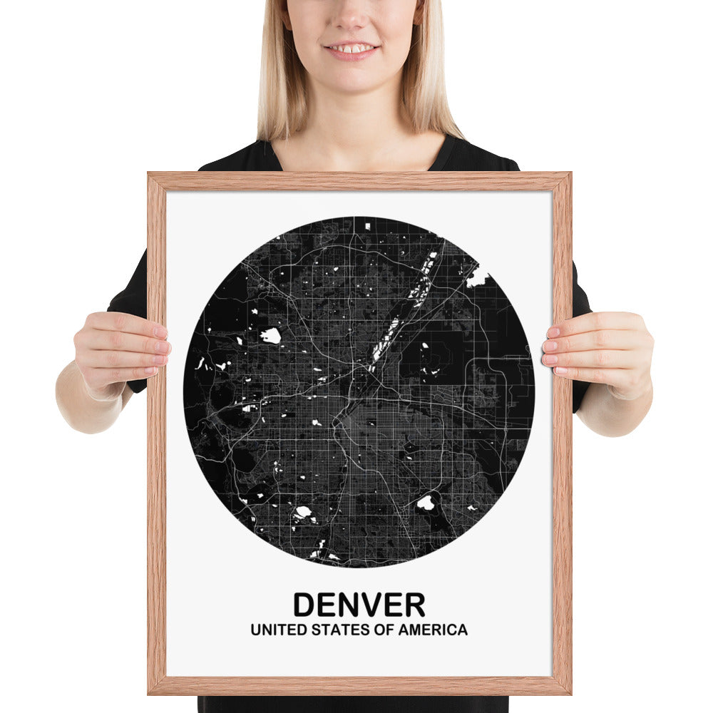 Denver Circular Black Framed Map