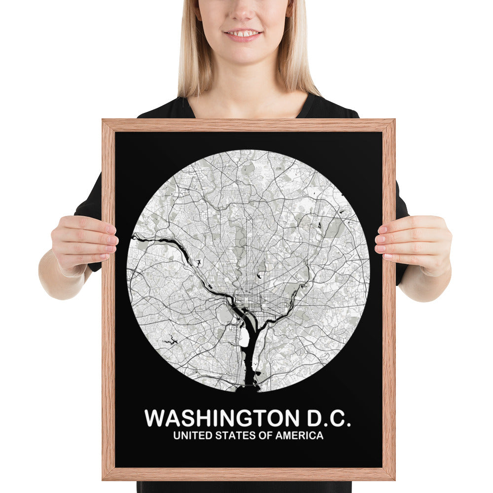 Washington, D.C. Circular White Framed Map