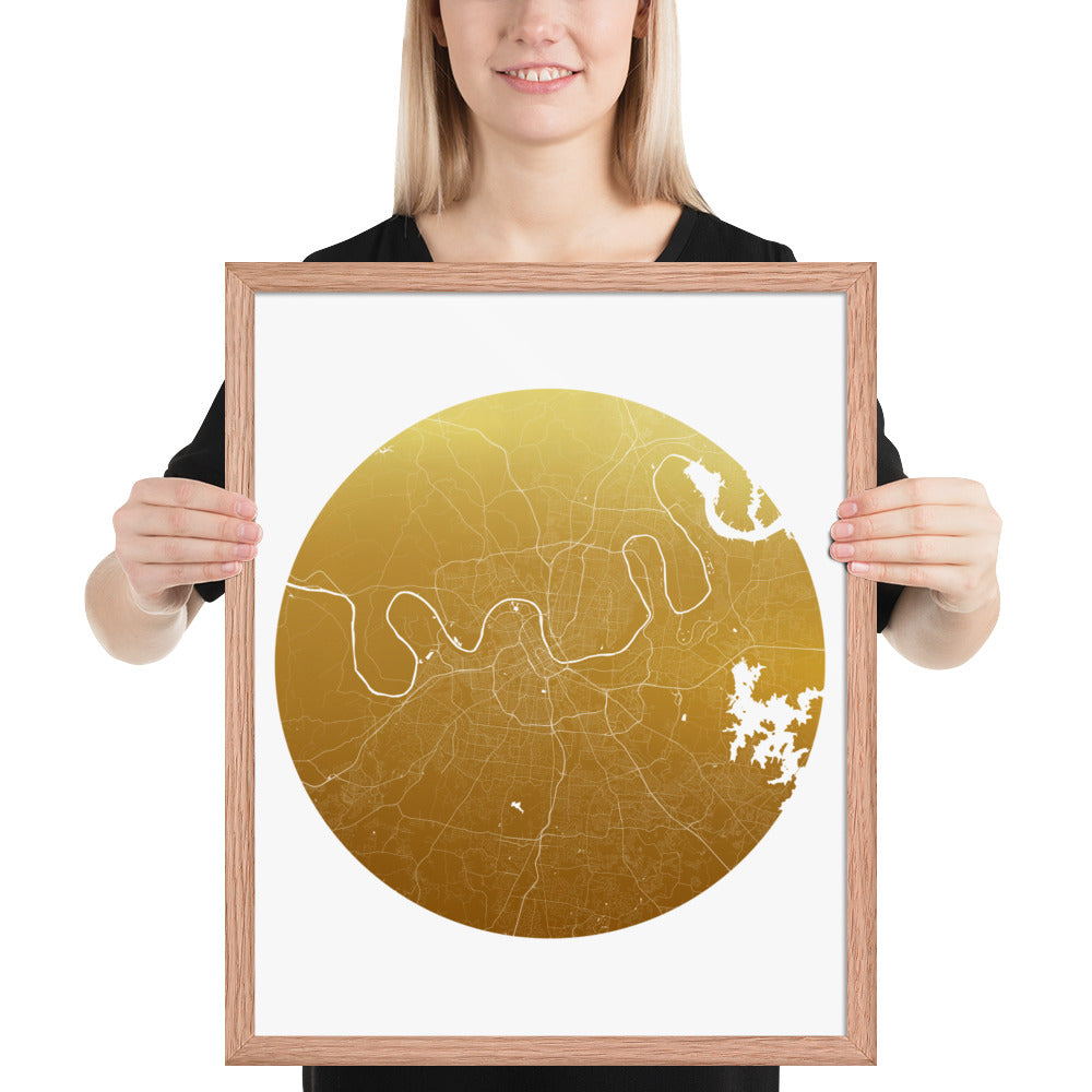 Nashville Gold on White Framed Map