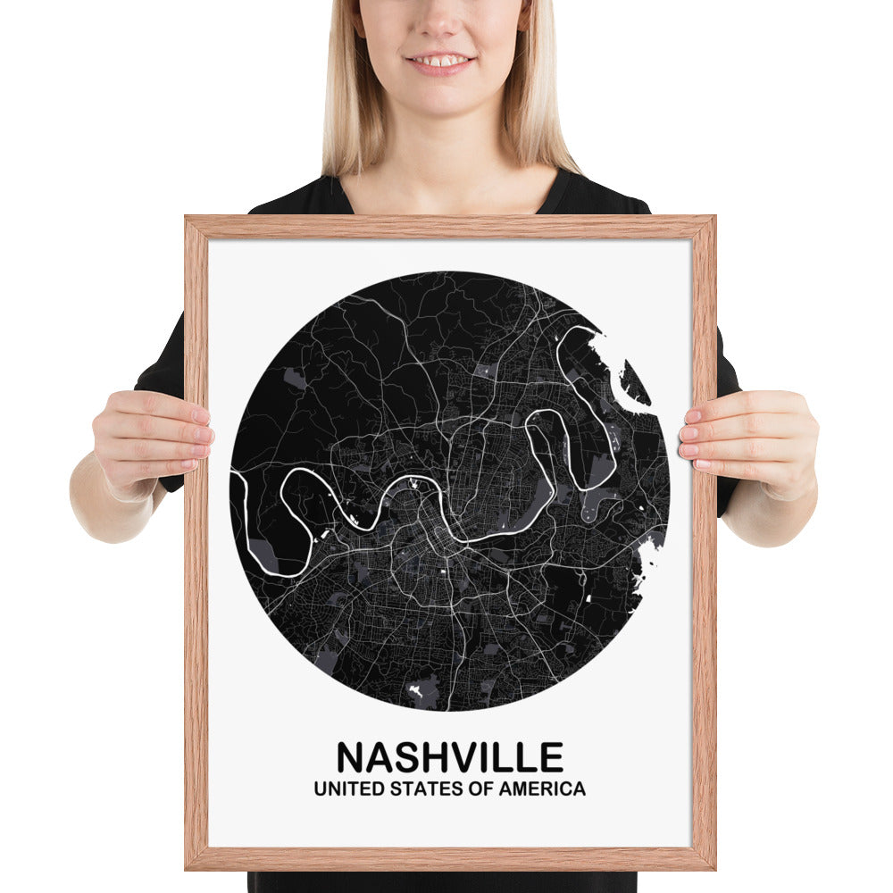 Nashville Circular Black Framed Map