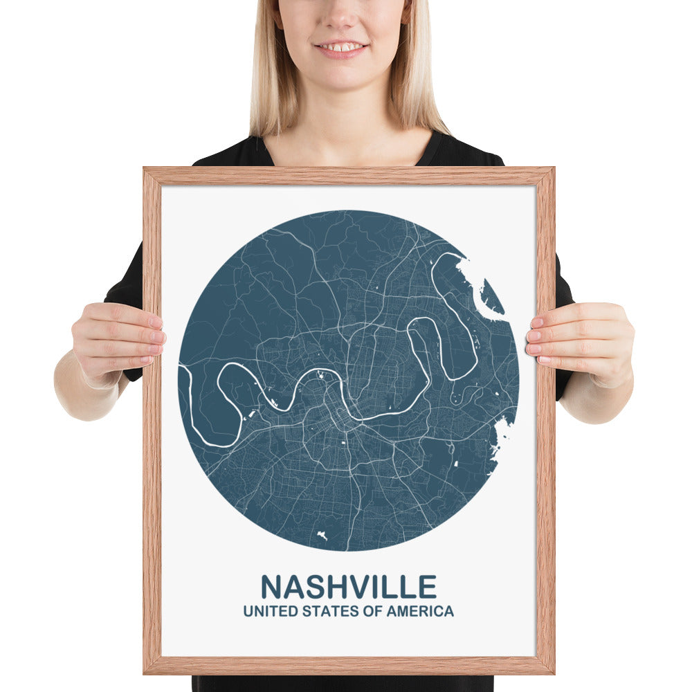 Nashville Circular Blue Framed Map