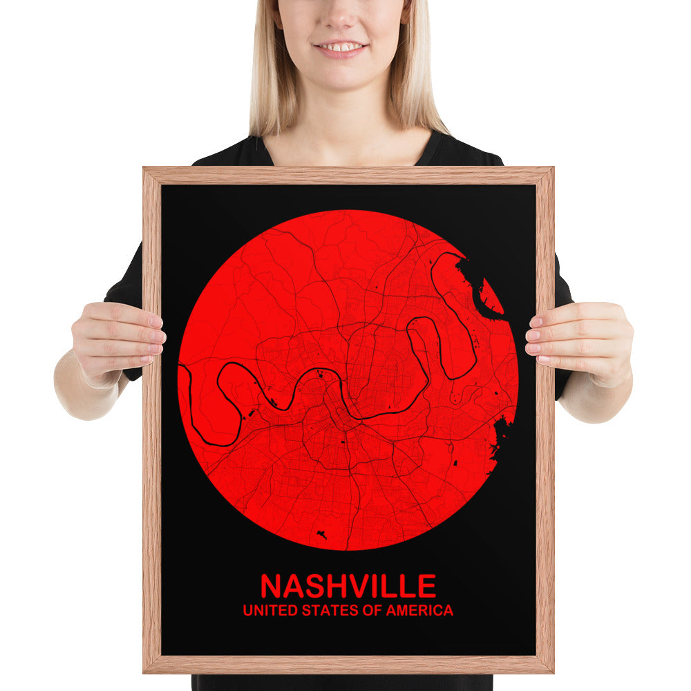 Nashville Circular Red Framed Map