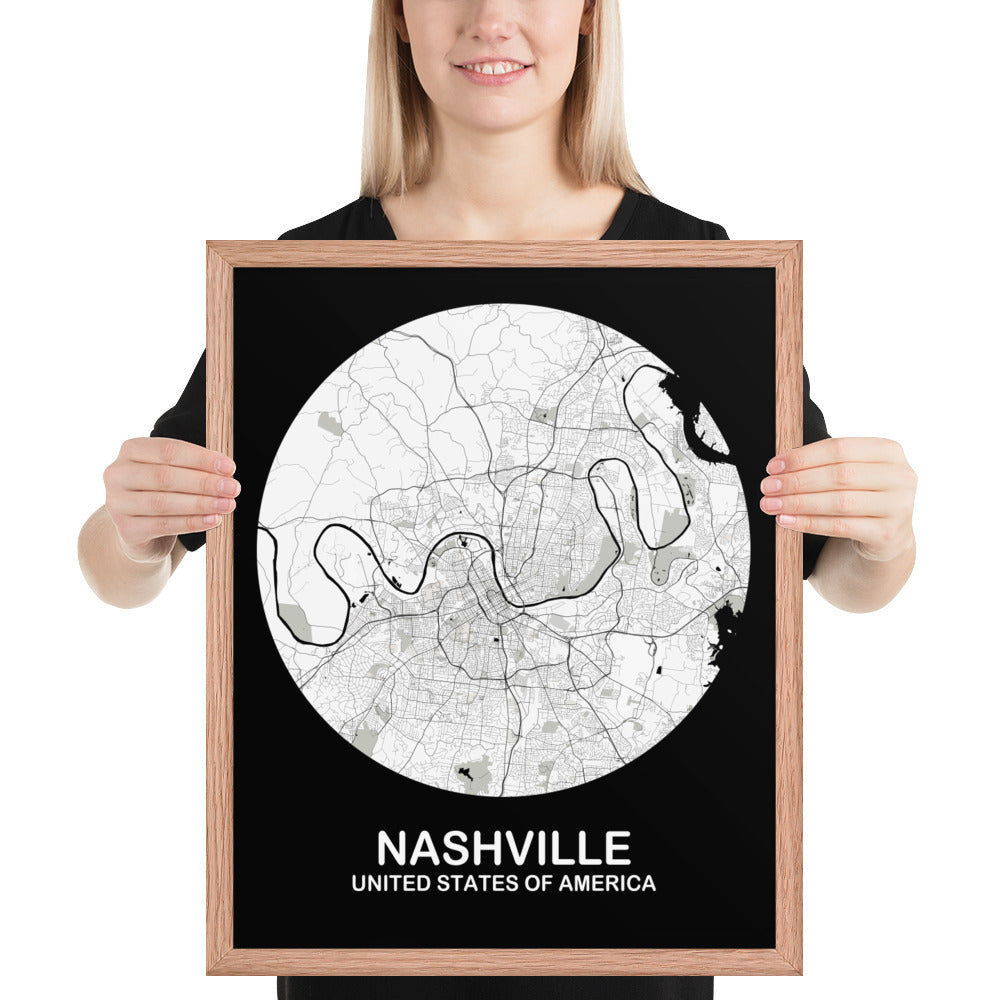 Nashville Circular White Framed Map