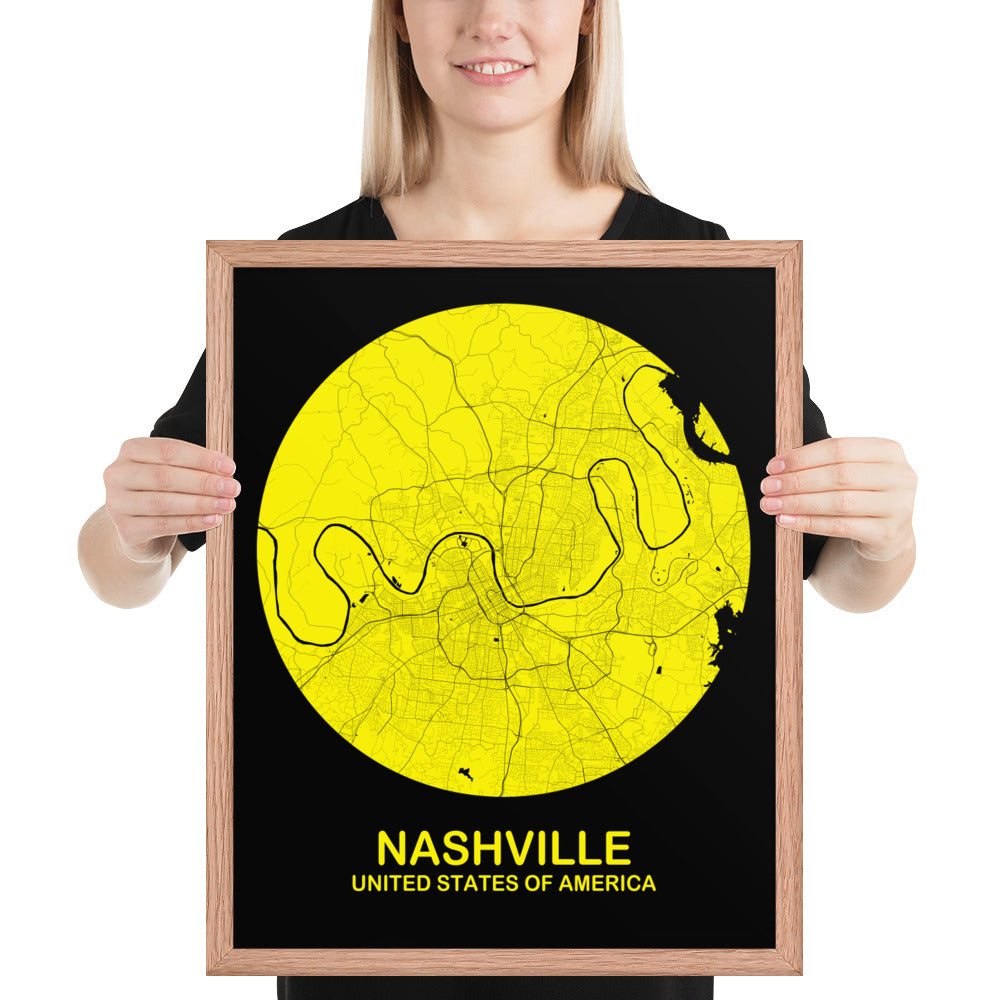 Nashville Circular Yellow Framed Map