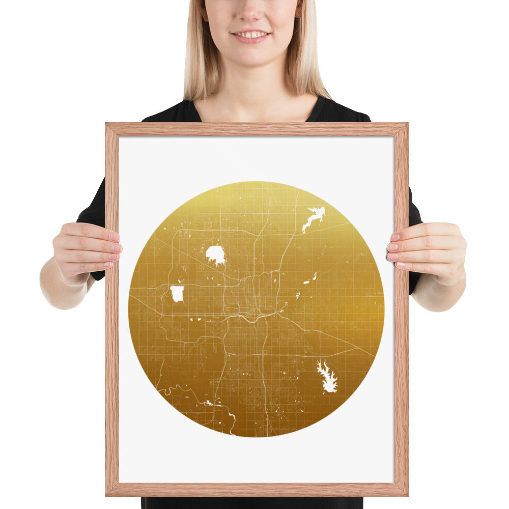 Oklahoma City Gold on White Framed Map