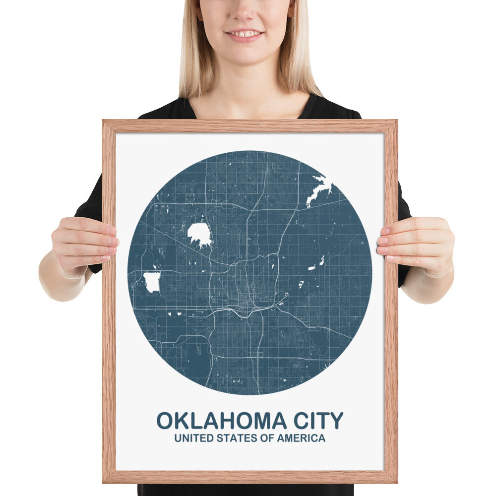 Oklahoma City Circular Blue Framed Map