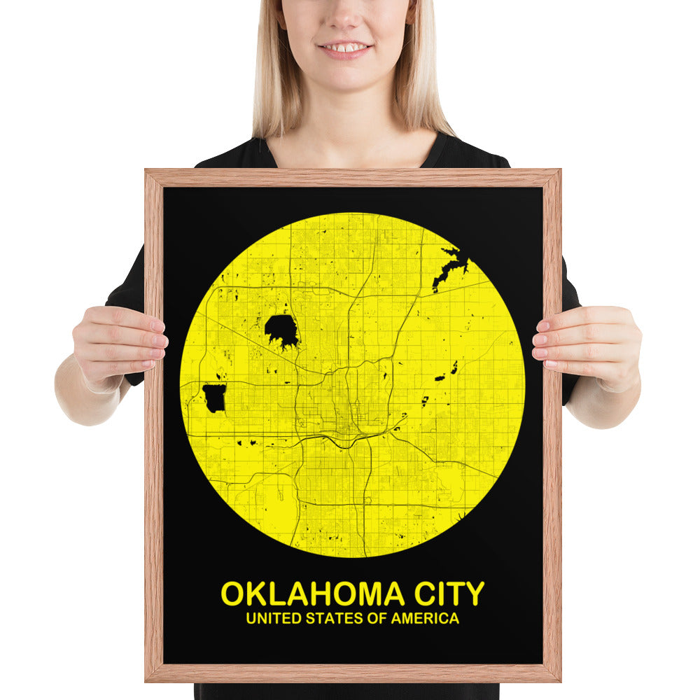 Oklahoma City Circular Yellow Framed Map