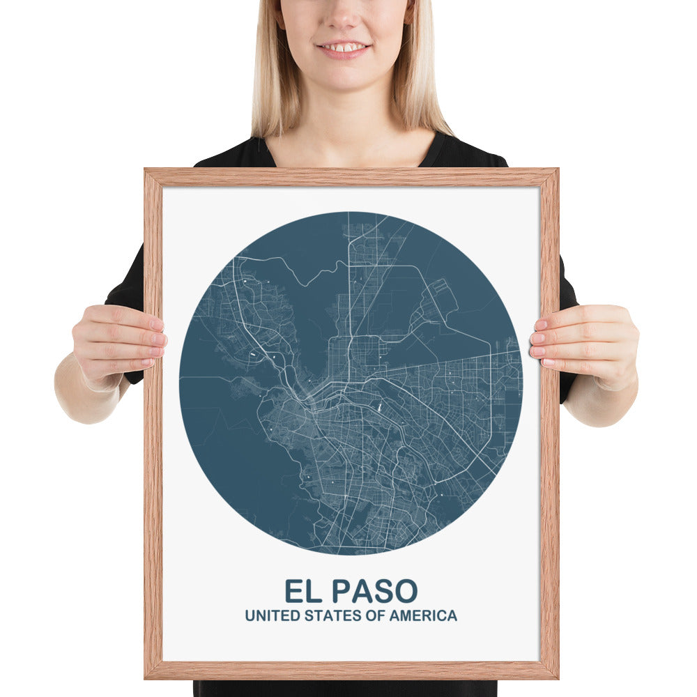 El Paso Circular Blue Framed Map