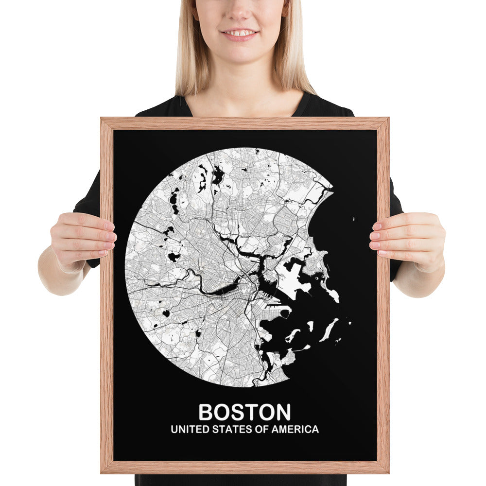 Boston Circular White Framed Map