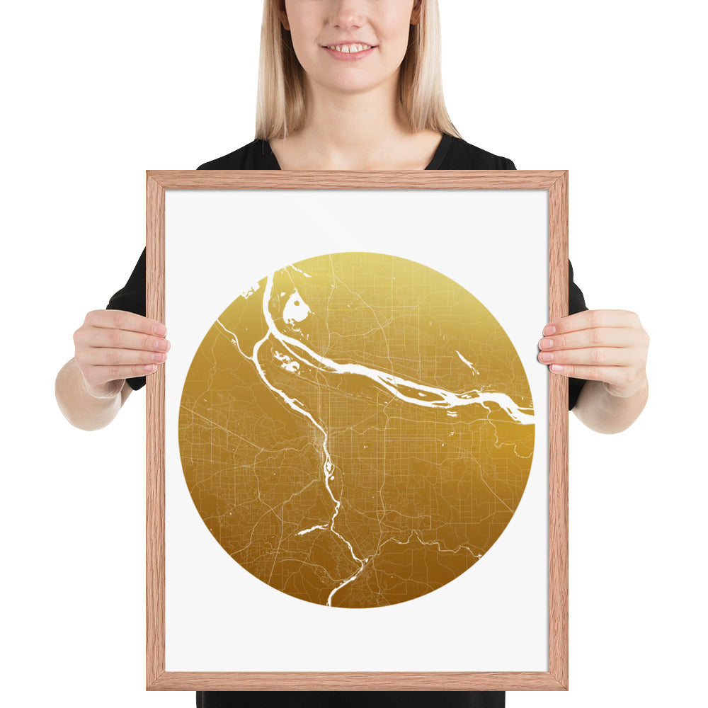 Portland Gold on White Framed Map