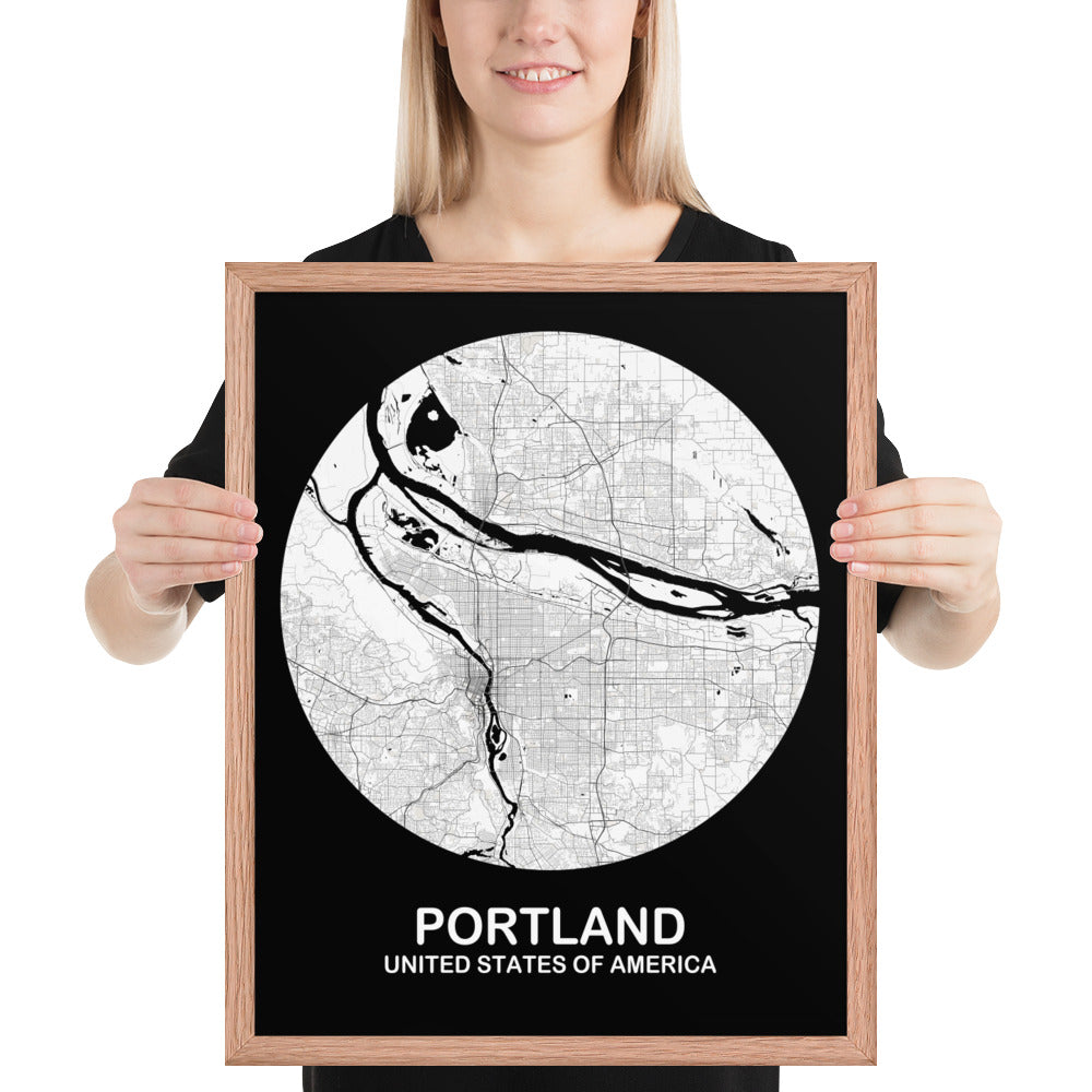 Portland Circular White Framed Map