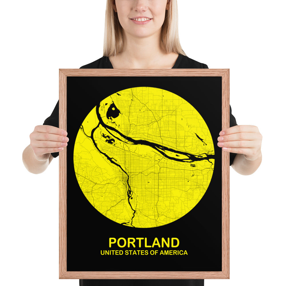 Portland Circular Yellow Framed Map