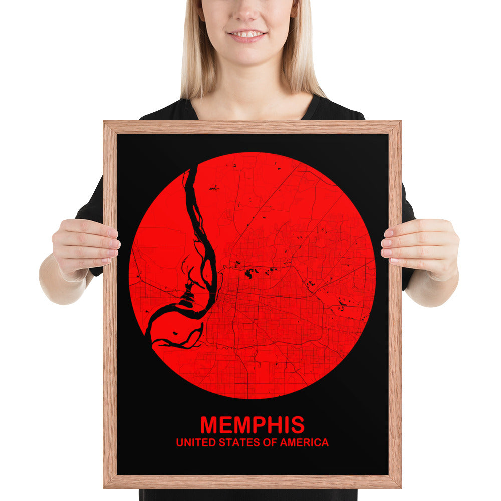 Memphis Circular Red Framed Map