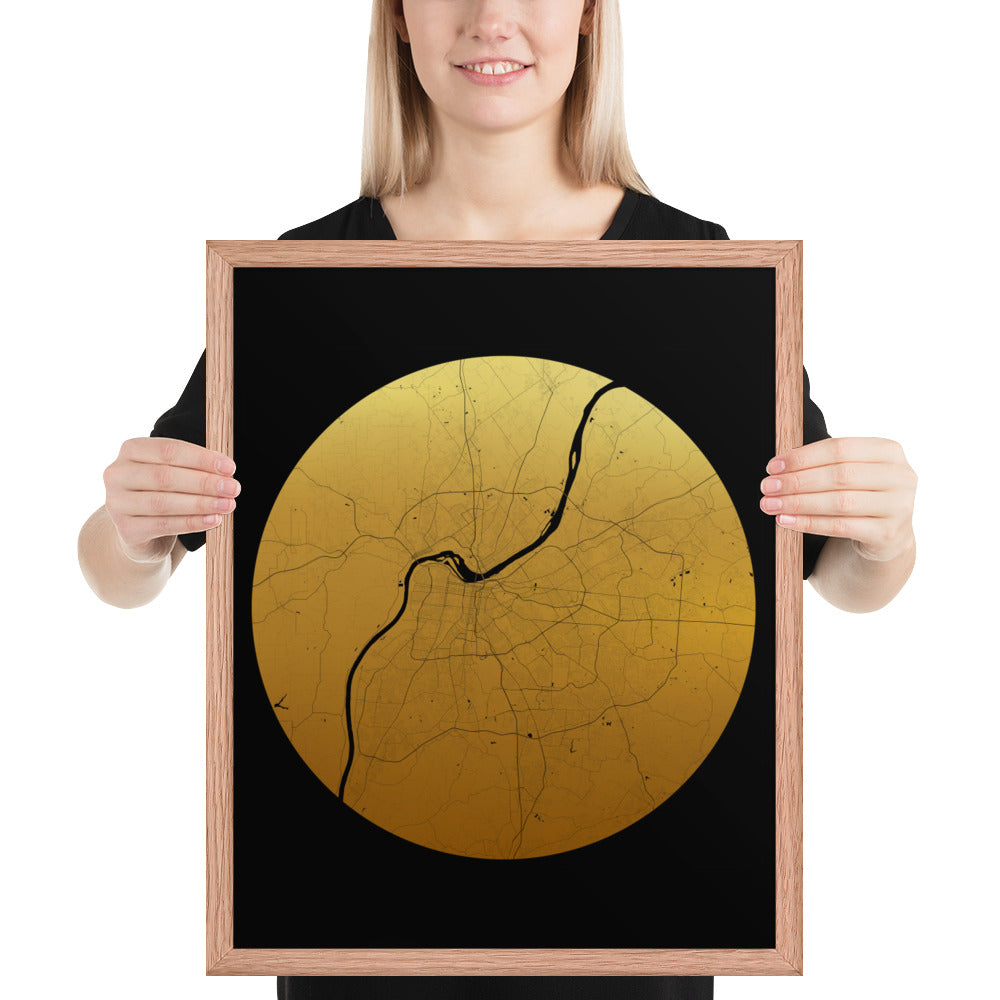 Louisville Gold on Black Framed Map