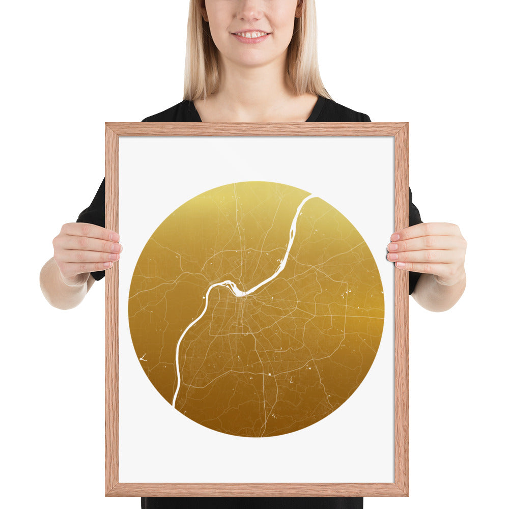 Louisville Gold on White Framed Map