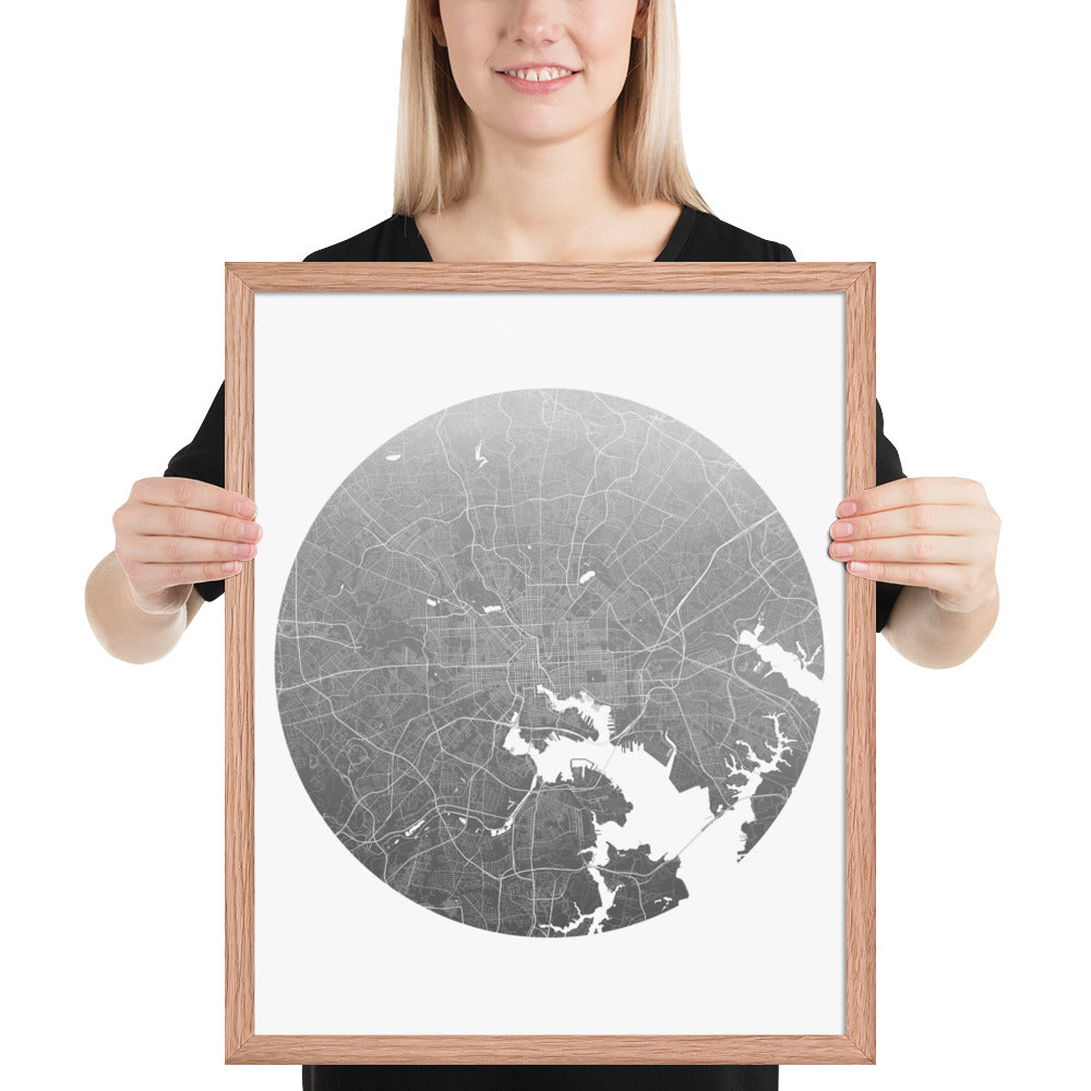 Baltimore Silver on White Framed Map