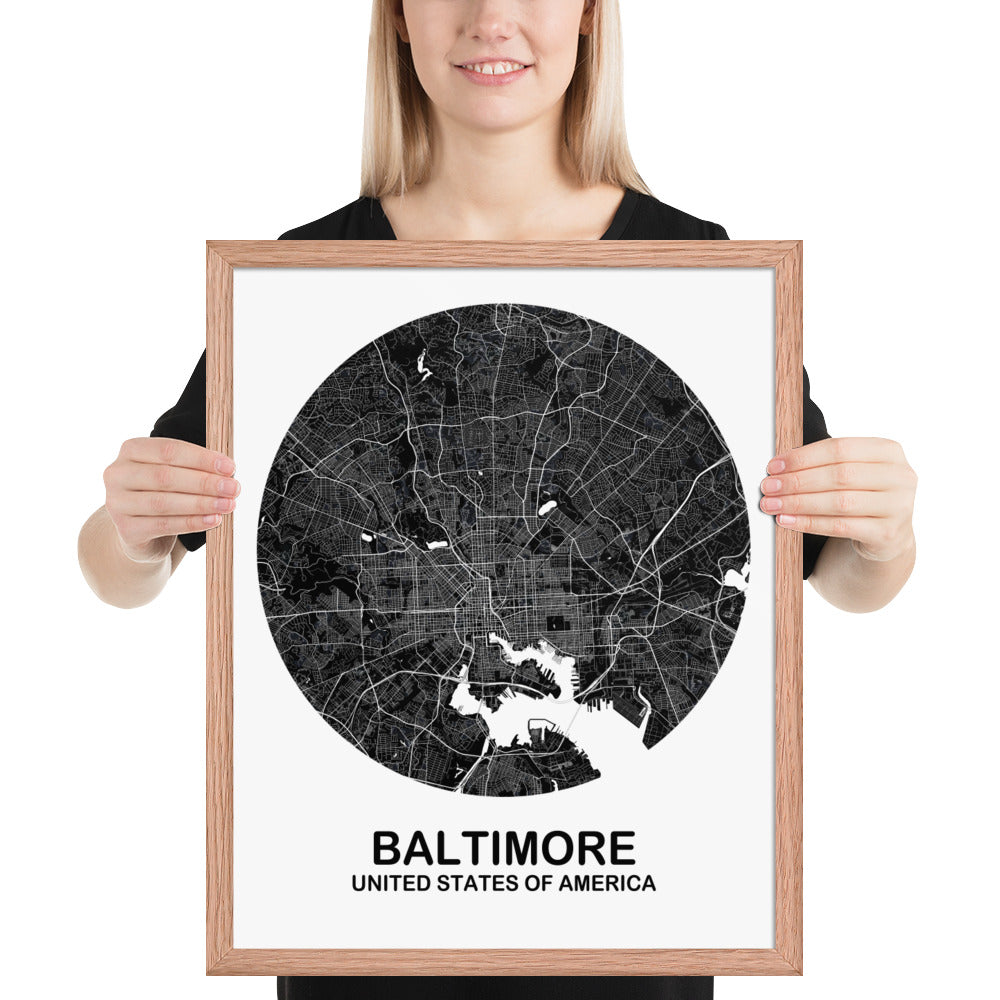 Baltimore Circular Black Framed Map