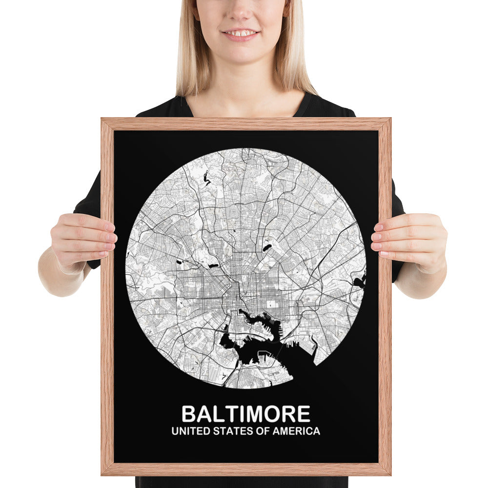 Baltimore Circular White Framed Map