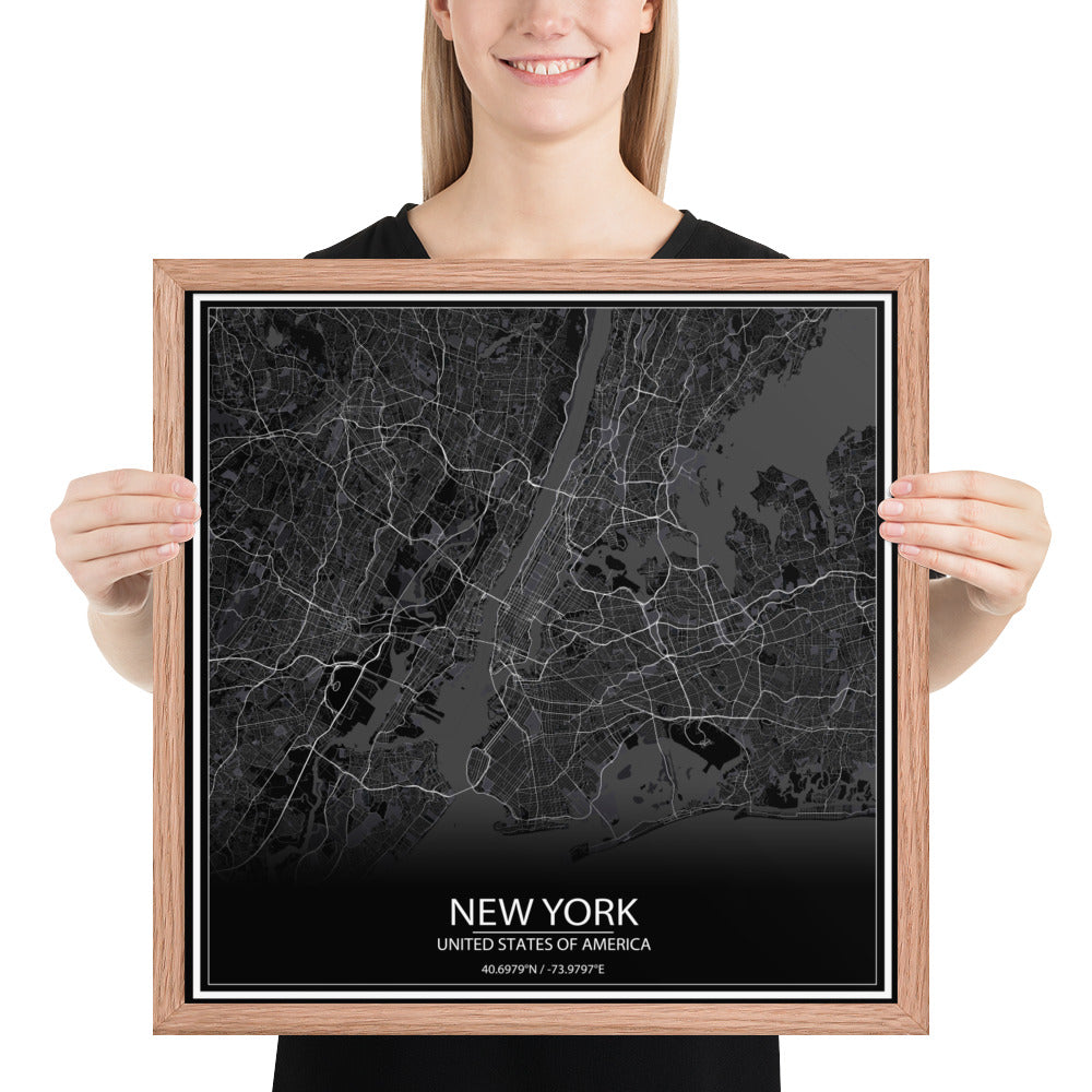 New York Black Framed Map