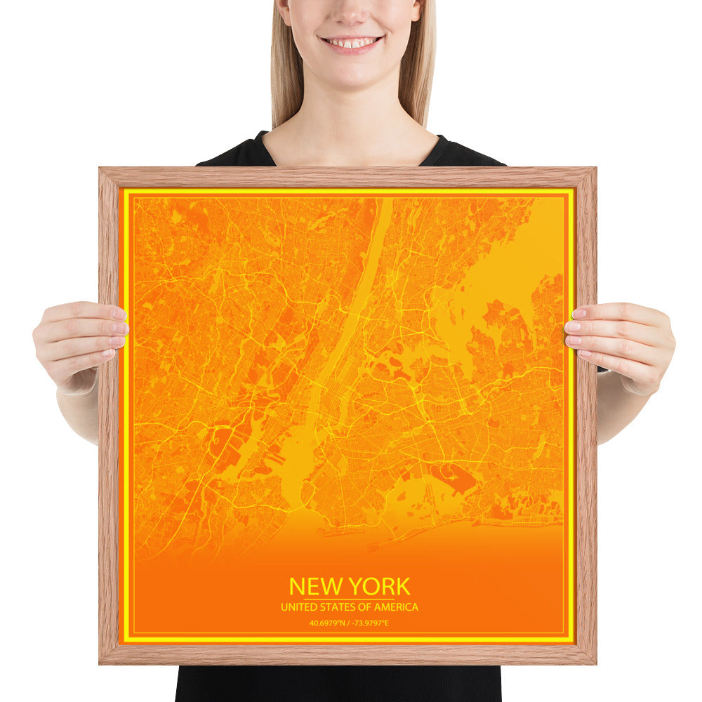 New York Orange and Yellow Framed Map