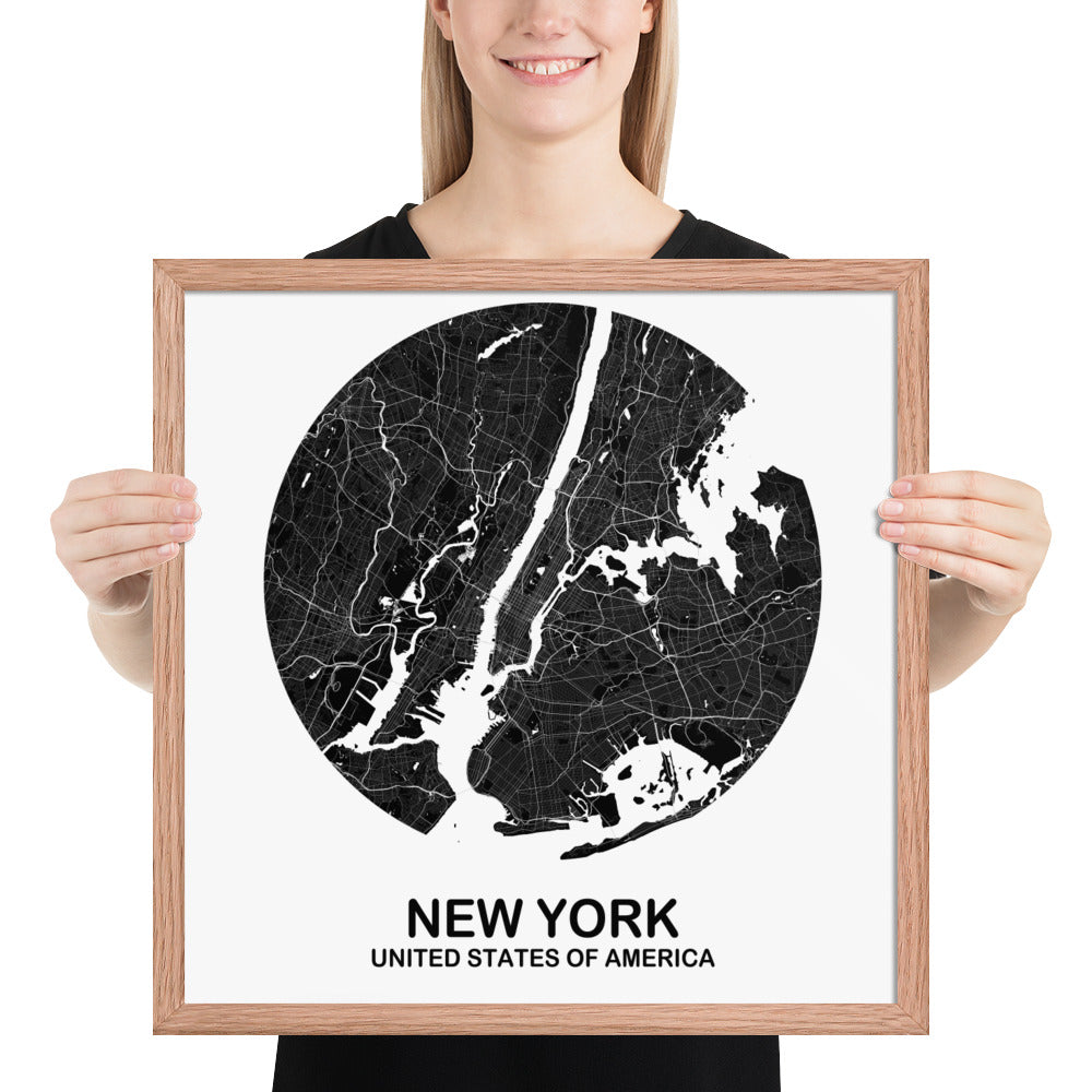 New York Circular Black Framed Map