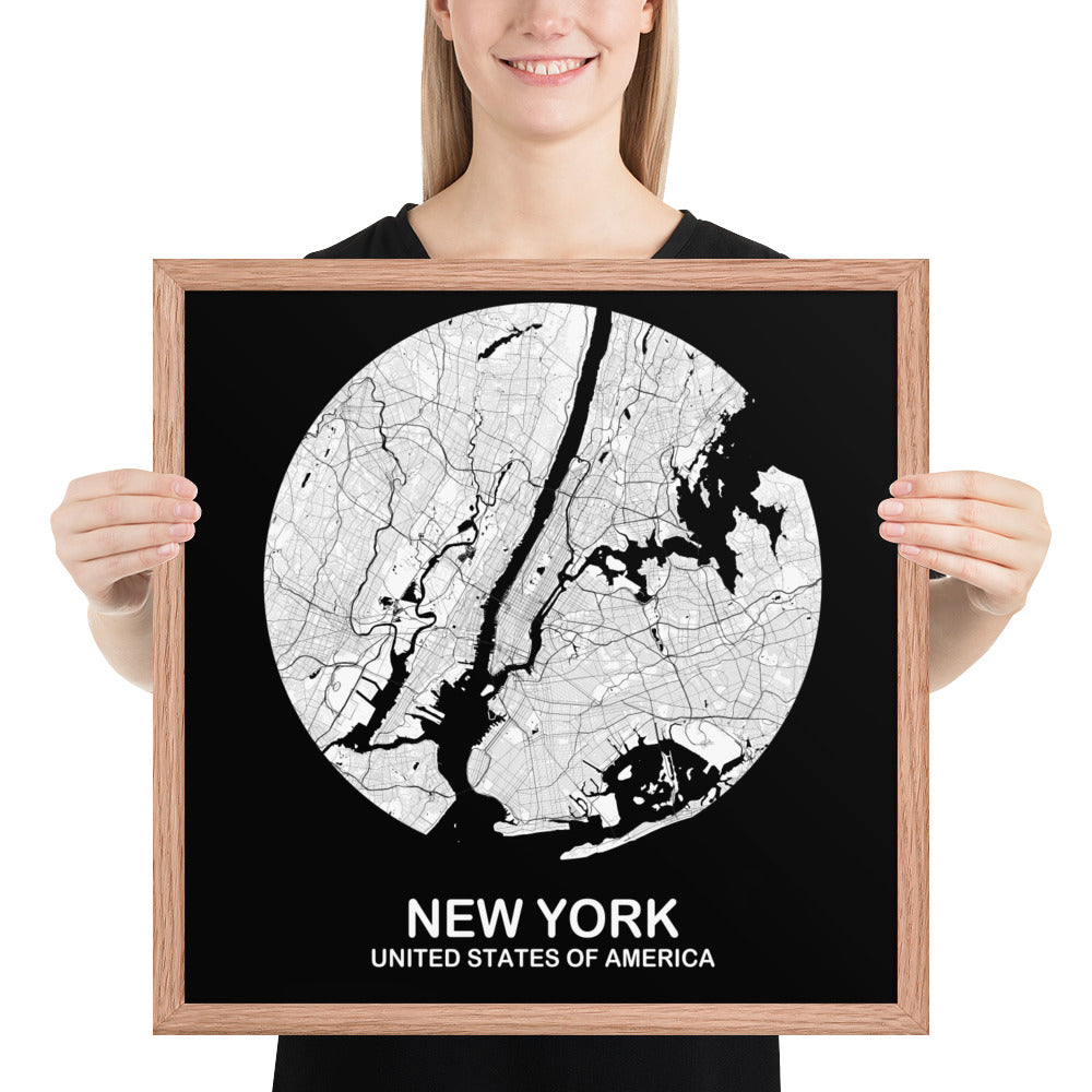 New York Circular White Framed Map