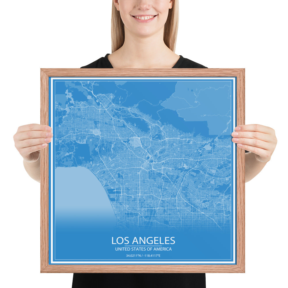 Los Angeles Blue and White Framed Map