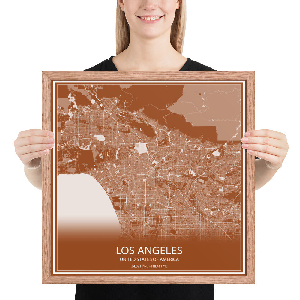 Los Angeles Brown and White Framed Map