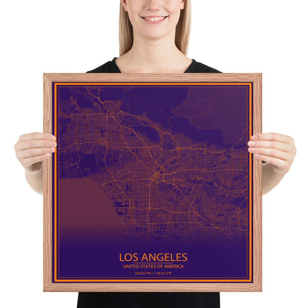 Los Angeles Purple and Orange Framed Map