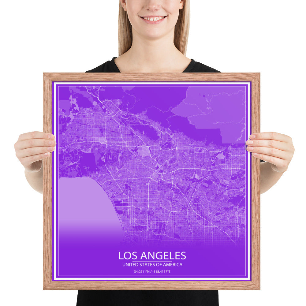 Los Angeles Purple and White Framed Map