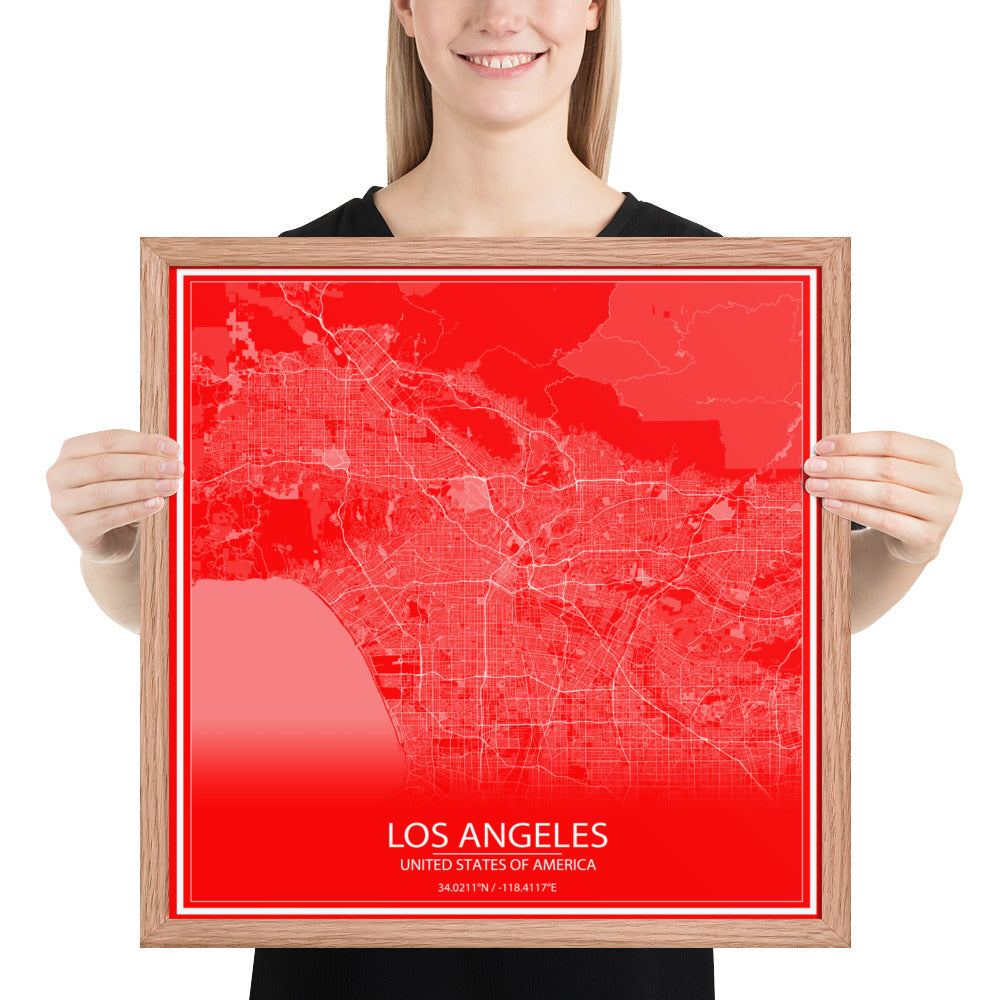 Los Angeles Red and White Framed Map