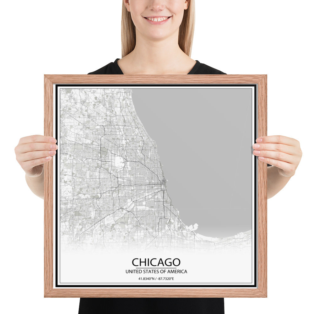 Chicago White Framed Map