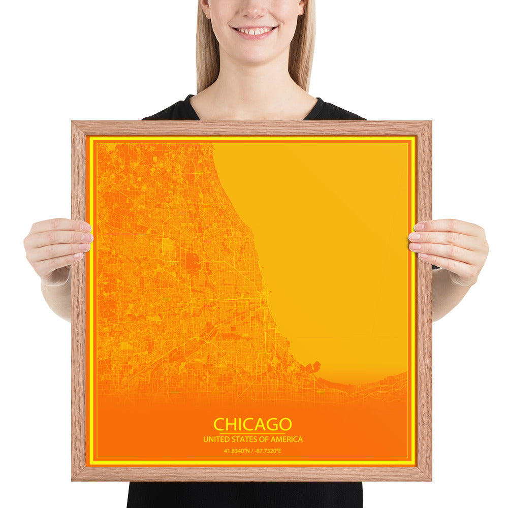 Chicago Orange and Yellow Framed Map