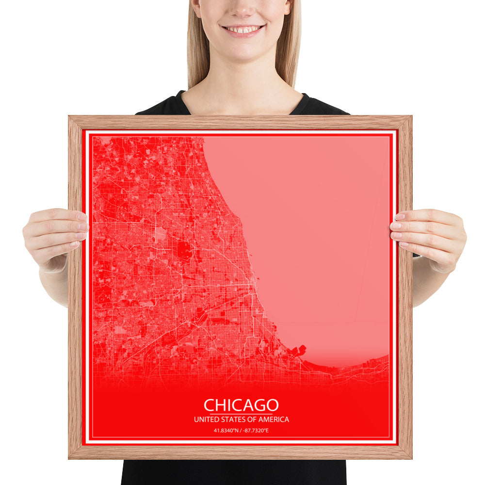 Chicago Red and White Framed Map