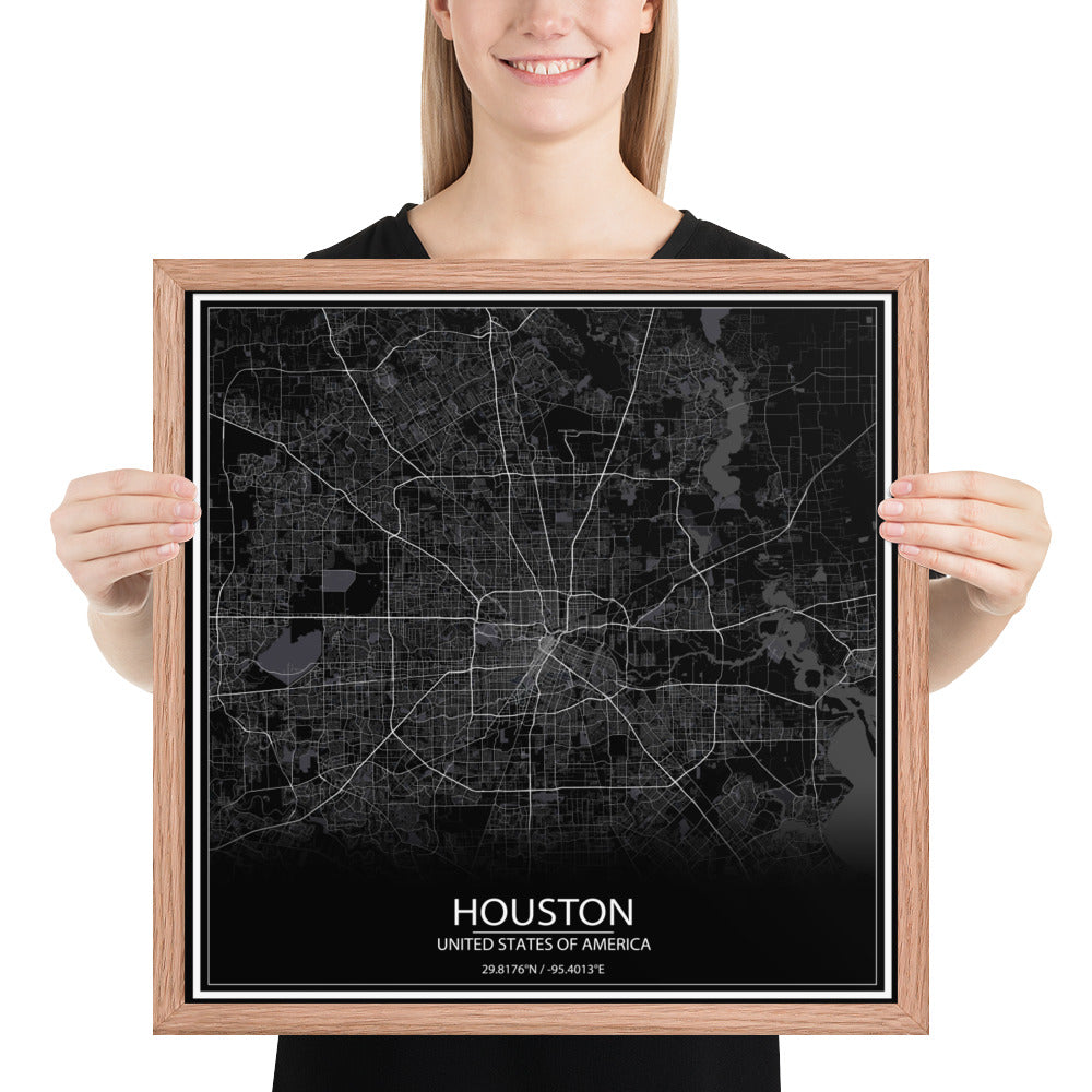 Houston Black Framed Map