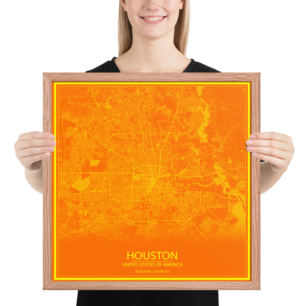 Houston Orange and Yellow Framed Map