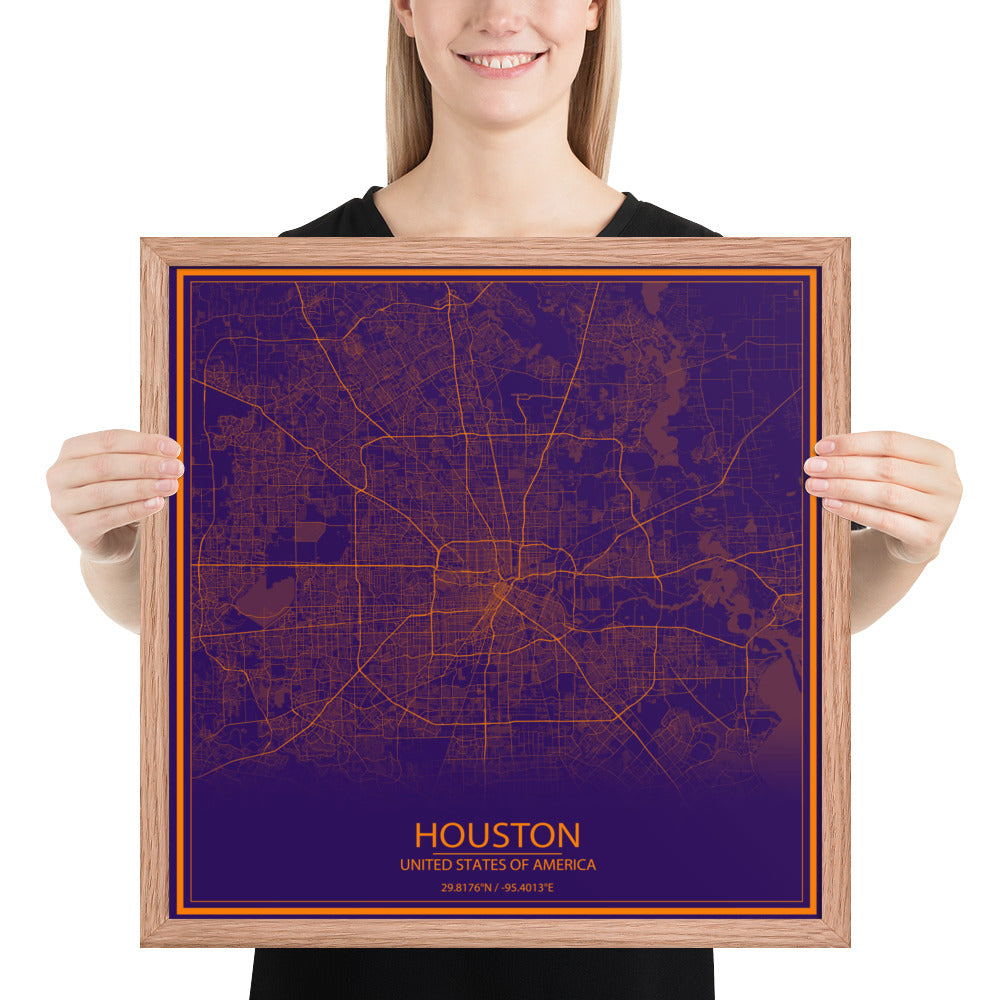 Houston Purple and Orange Framed Map