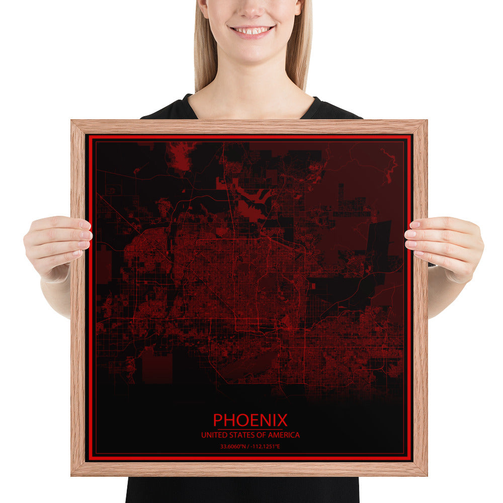 Phoenix Black and Red Framed Map