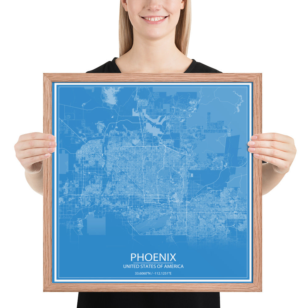 Phoenix Blue and White Framed Map