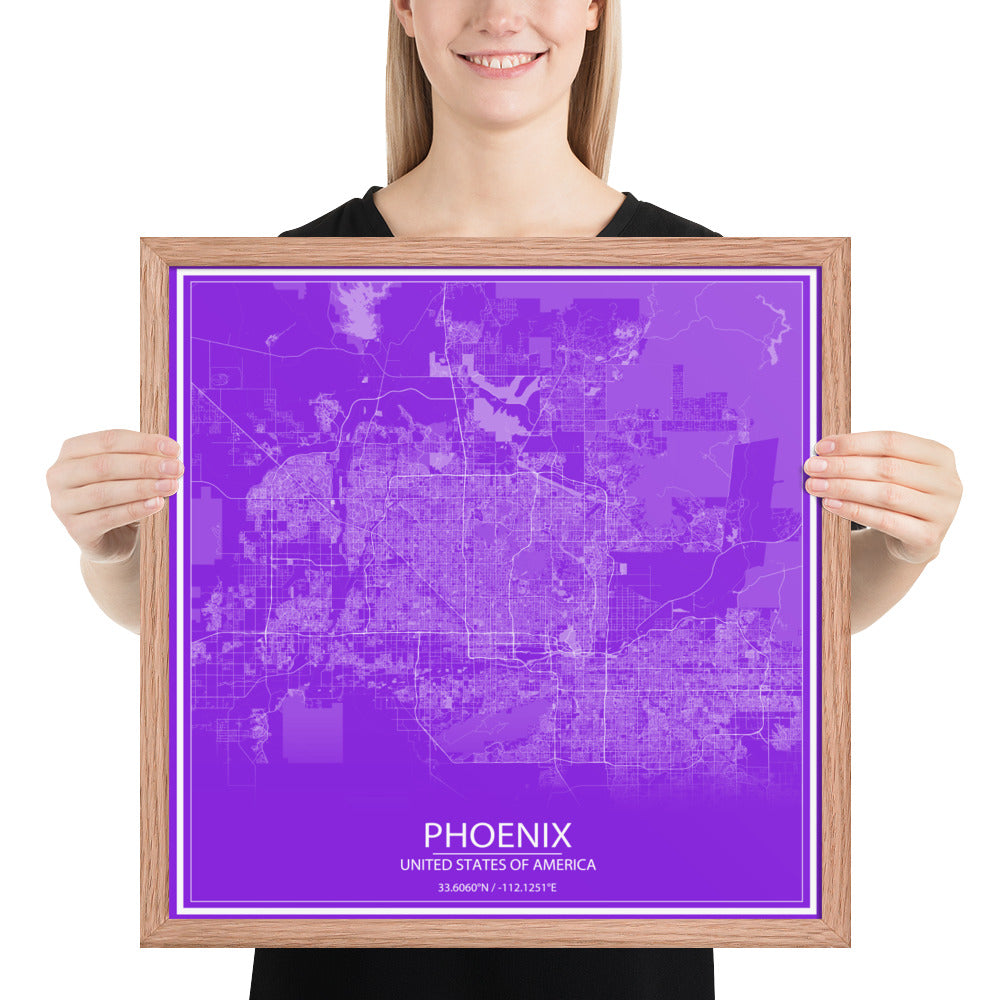 Phoenix Purple and White Framed Map