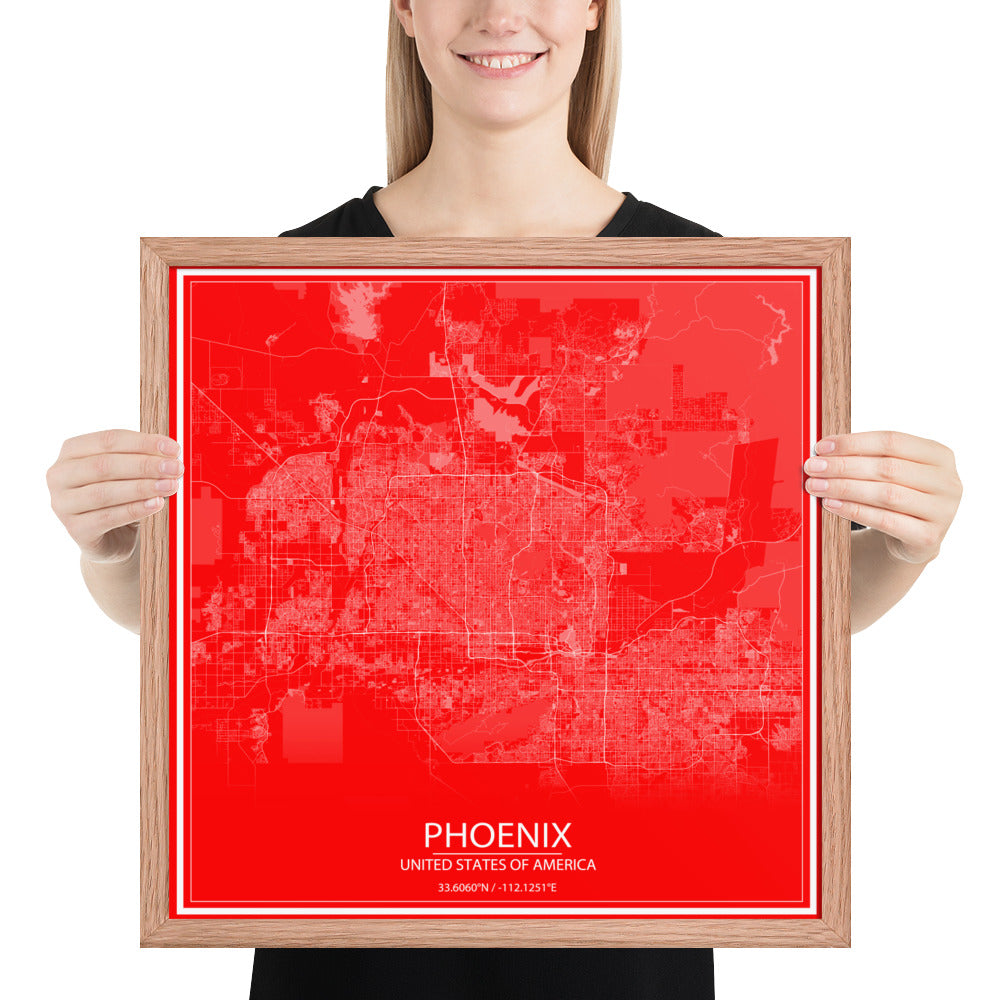 Phoenix Red and White Framed Map