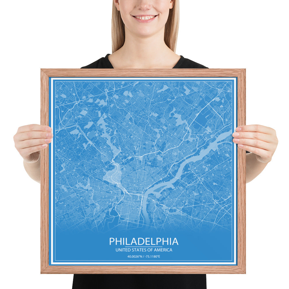 Philadelphia Blue and White Framed Map