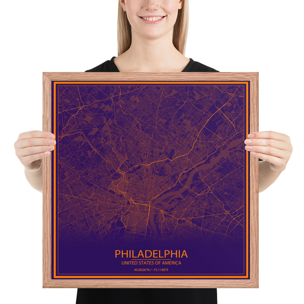 Philadelphia Purple and Orange Framed Map