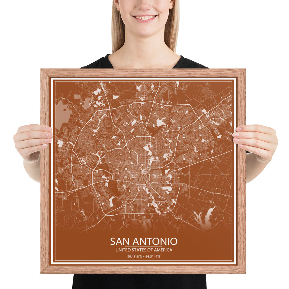 San Antonio Brown and White Framed Map