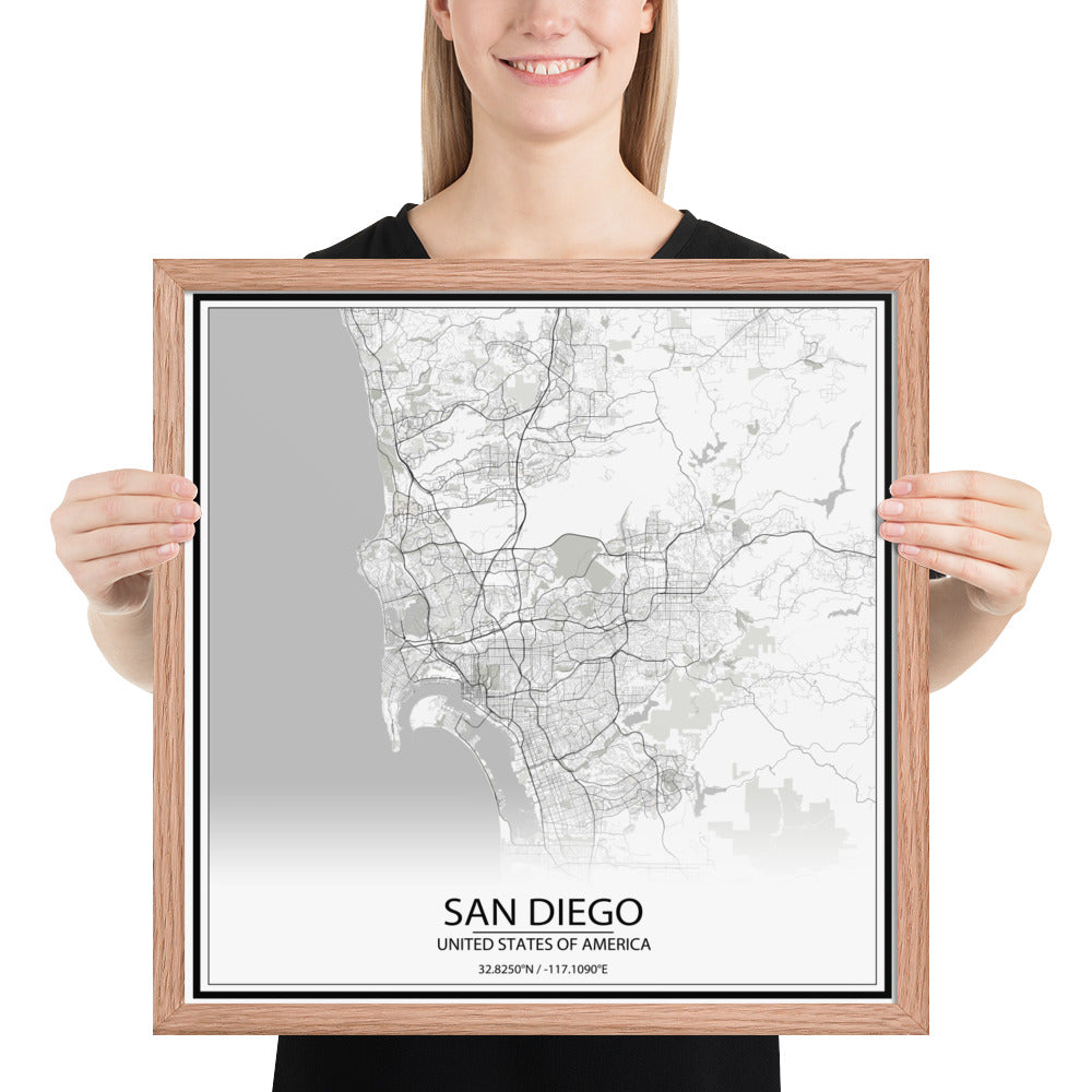 San Diego White Framed Map