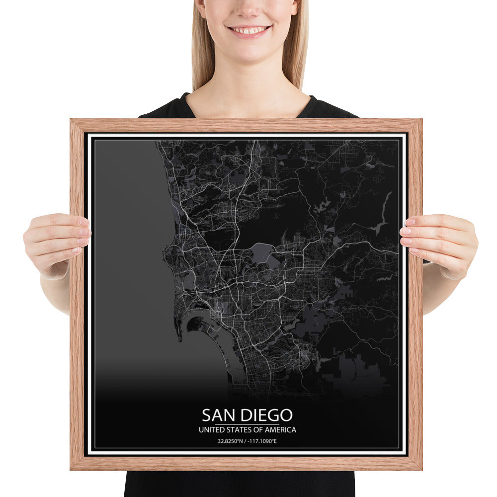 San Diego Black Framed Map